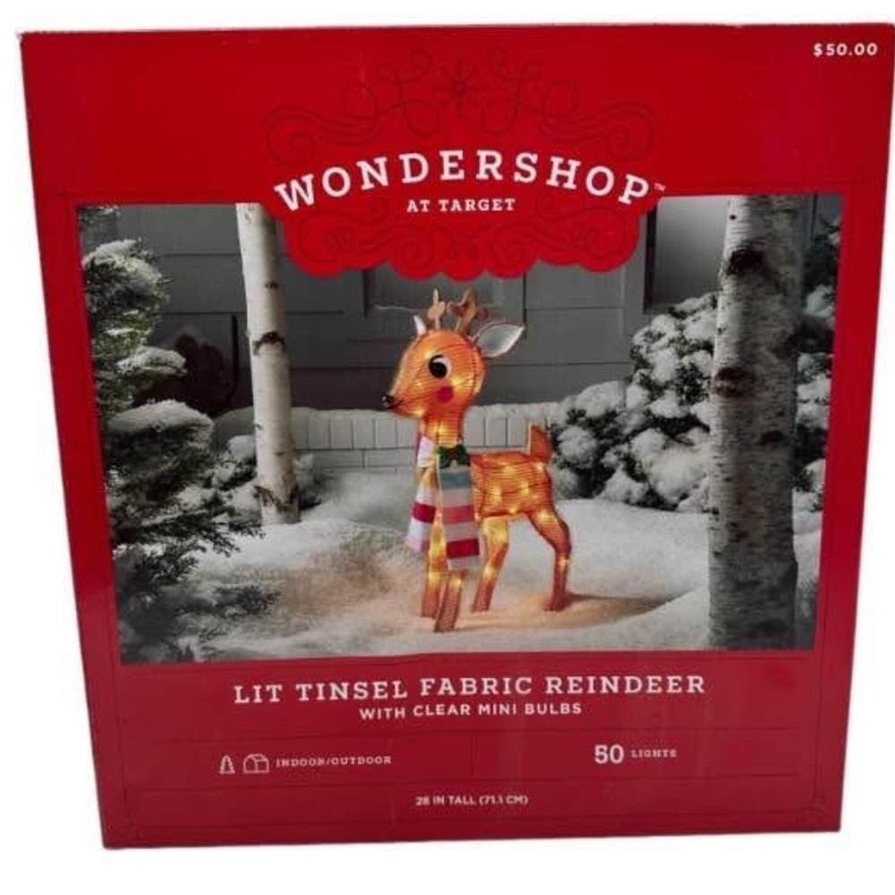 Wondershop Illuminated Tinsel Reindeer - Red